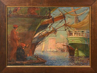 null Frédéric MONTENARD (1849-1926)
"Bâteaux au port de la Rochelle"
Huile sur toile...