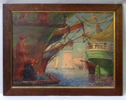 null Frédéric MONTENARD (1849-1926)
"Bâteaux au port de la Rochelle"
Huile sur toile...