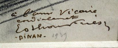 null Emile Othon FRIEZ (1879-1949) 
"Dinan"
Pastel noir signé, daté 1939 et dédicacé...