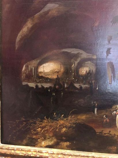 null ROMBOUT VAN TROYEN (1605-1650), attribué à 
"Intérieur de grotte, scène animée"...