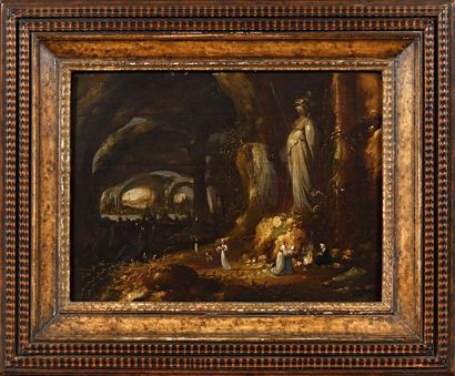 null ROMBOUT VAN TROYEN (1605-1650), attribué à 
"Intérieur de grotte, scène animée"...