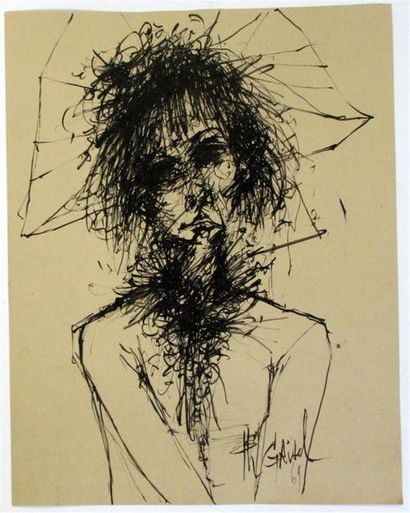 null Philippe GRISEL (1930-1998)
Portrait de jeune fille
Encre de Chine sur papier...