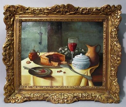 null Deux tableaux de Bernard Bellot (né en 1941), peintre de Soissons
Natures mortes...
