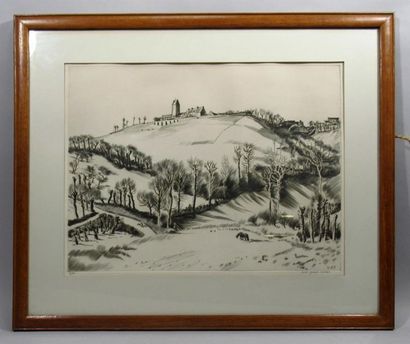 null Louis Joseph SOULAS (1905-1954)
Paysage de colline 
Eau-forte signée au crayon...