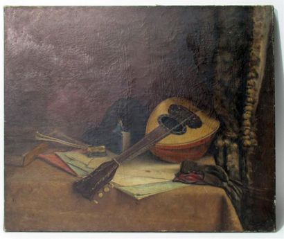 null A. MANTELET (XIX-XX)
Nature morte à la mandoline 
Huile sur toile signée en...