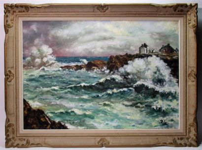 null BRISBARS ? (XXe) 
"Tempête en bord de mer"
Huile sur toile signée en bas à droite.
65...