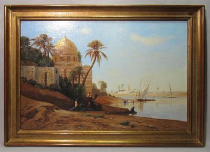 null Ecole ORIENTALISTE du XXe siècle
"Les bords du Nil"
Huile sur toile
54 x 81...