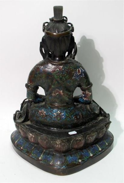 null Statue en bronze et émaux champlevés, Japon, première moitié du XXème siècle,...