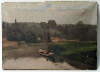 null Attribué à A. MANTELET (XIX-XX)
Barque sur la rivière
Huile sur toile
(enfoncement,...