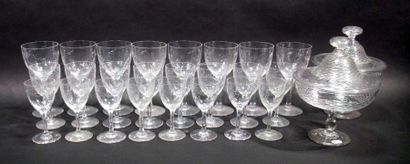 null LOT Service de verres en cristal, deux drageoirs en cristal taillé, 4 assiettes...