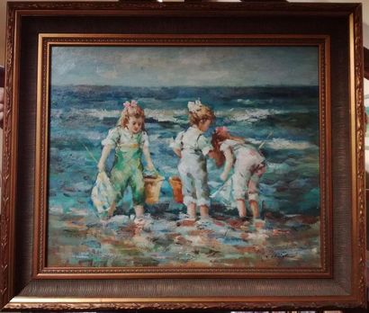 null Ecole XXe siècle
« Jeunes enfants à la pêche »
Peinture sur toile, porte une...