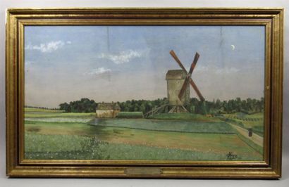 null Georges NEGRE (1883-?)
"En Artois, le Vieux Moulin de Sus-St Léger et ses champs...