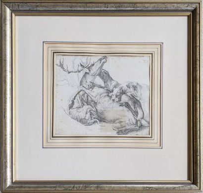 null Ecole du XIXème siècle 
"Hallali du cerf"
Crayon noir sur papier, traces de...