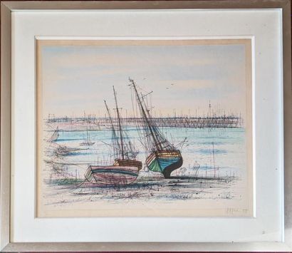 null Jean CARZOU (1907-2000)
Boats in dry
dock Lithograph in colours, signed and...