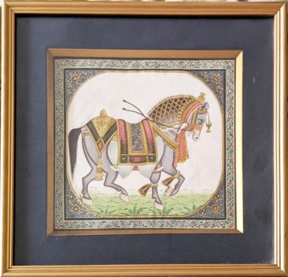 null Peinture indienne représentant un cheval richement caparaçonné
Couleurs sur...