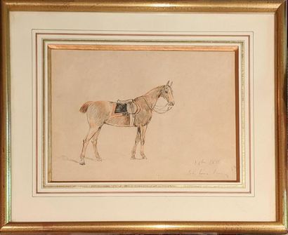 null JOHN LEWIS BROWN (1829-1890)
"Cheval sellé"
Crayon noir et sanguine, signé en...