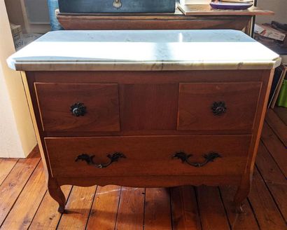 null Children's walnut chest of drawers with 3 drawers on two rows, white
marble...