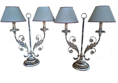 null PAIR OF LAMPS in patinated sheet metal with two light arms, foliage décor Modern
work
Height:...