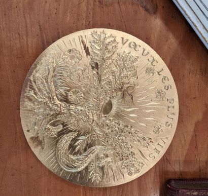 null LOT D'OBJETS DE VITRINE : 
Vide-poche Max Leverrier en bronze moulé, médaille...