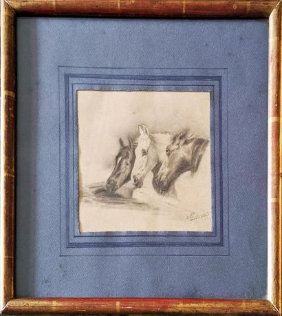 null MARTELLY (?) (XIX-XX)
"Etude pour trois têtes de chevaux"
Pencil and charcoal...