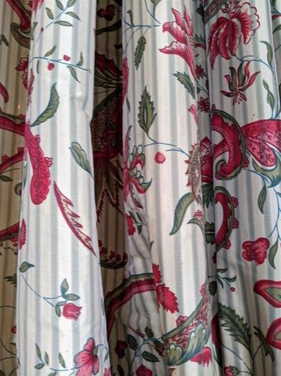 null Three pairs of curtains decorated with foliage and flowers in the taste of Indian...