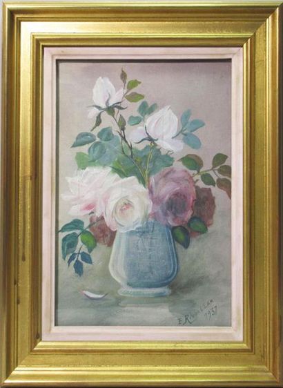 null Éric RIVALAIN (1962)
« Bouquet de roses sur un entablement »
Pastel et gouache...