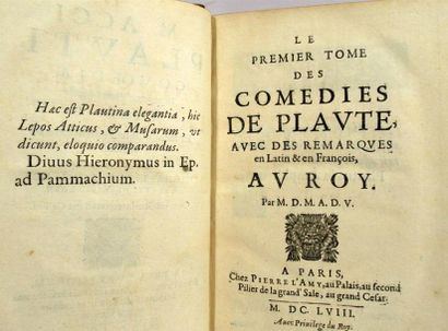 null DE MAROLLES Pierre, Comédies de Plaute avec des remarques en latin et en francois,...