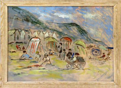 null Henry SAINT-CLAIR (1899-1990)
"Scène de plage "
Huile sur papier signée en bas...