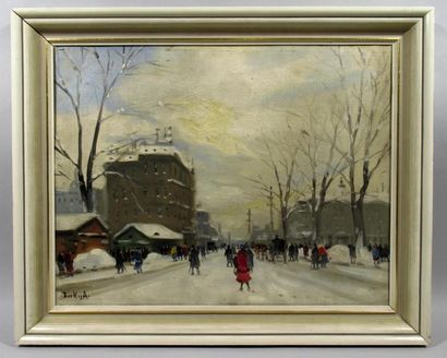null Antal BERKES (1874-1938)
"Boulevard sous la neige" 
Huile sur toile signée en...