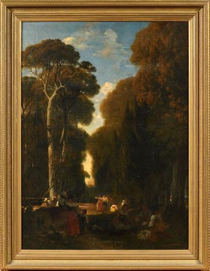 null Henri DE CHACATON (1813-1886)
"Scène galante en sous bois"
Huile sur toile signée...