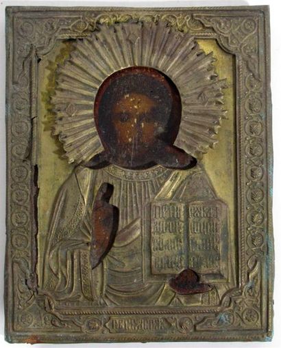 null Icône du Christ Pantocrator peint sur bois,riza en métal estampé et gravé
Travail...