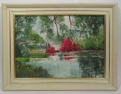 null Carole MANY (née en 1948)
"parc du chateau de Chantilly"
Peinture sur panneau...