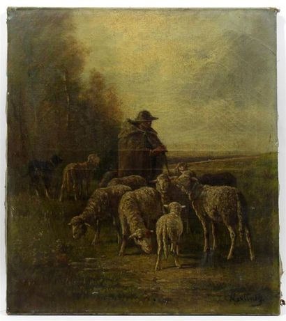 null Pablo MARTINEZ DEL RIO (1838-?) Attribué à 
"Berger et ses moutons"
Huile sur...
