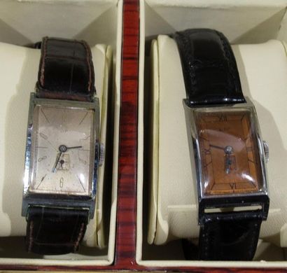 null LIP 
Reunion de deux montres d'homme l'une a bracelet en cuir marron numérotée...