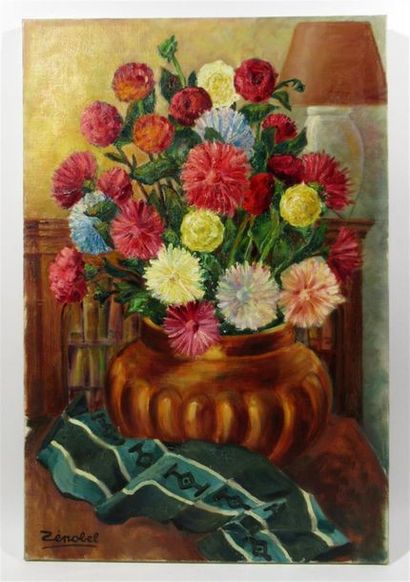 null Pierre ZENOBEL (1905-1996) 
Lot de 5 huiles sur toile comprenant : 
- Bouquet...
