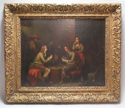 null Théodore VALERIO (1819-1879) 
« Les mousquetaires jouant aux cartes »
Huile...