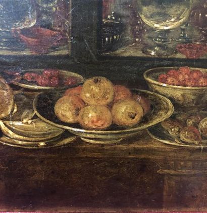 null Attribué à Pseudo VAN KESSEL (Actif à Anvers au XVIIe siècle)
"Fruits dans des...