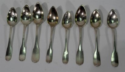 null Set of eight small spoons in solid silver, single flat model - Cock and Old...