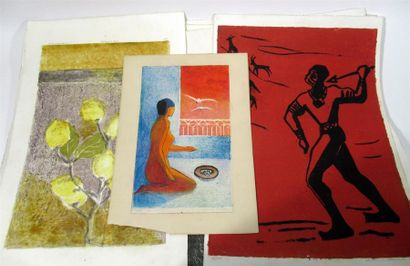 null Lot de 11 lithographies et pastels de Suzanne FRAYSSE (XXe)
