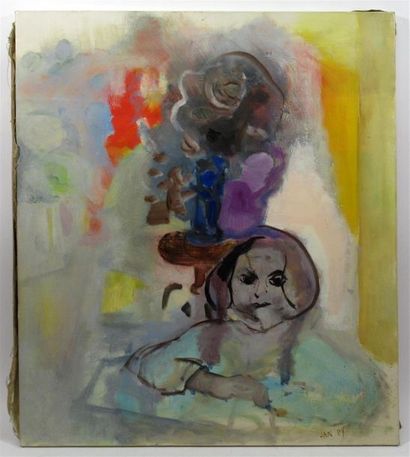 null JAN PY (1921-2016)
"Portrait de fillette au gilet vert"
Huile sur toile signée...