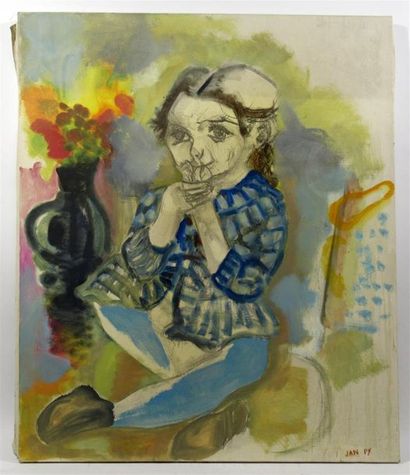 null JAN PY (1921-2016)
"Portrait de jeune fille à la veste bleue"
Huile sur toile...