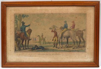 null From Carle VERNET
" Les jockeys montés" Colour
engraving by Darcis.
(Freckles)
Dims...