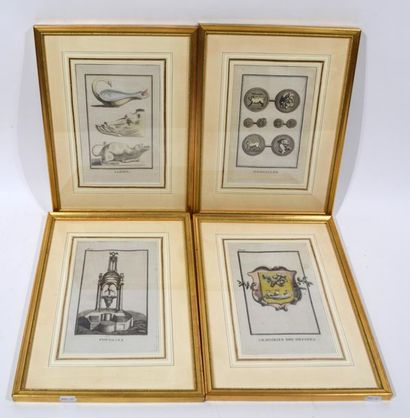 null Suite of four black and white engravings: "Lamps", "Medals", "Fountain" and...