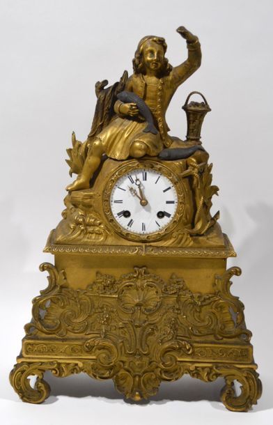 null HANGING in gilt bronze with a fisherman decoration on a base with a rocaille...