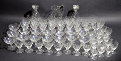 null Part of GLASS SERVICE GLASSES with foot in crystal with radiant chiselled decoration...
