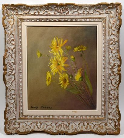 null Lucien DARRAS (XXe) : "Gerbe de fleurs sauvages" Huile sur toile signée en bas...
