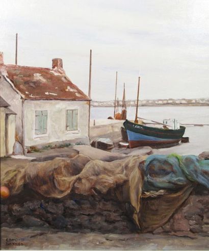 null Edmond DAYNES (1895-1986)
"Port Louis - les filets" 
Huile sur toile signée...