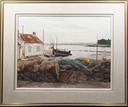 null Edmond DAYNES (1895-1986)
"Port Louis - les filets" 
Huile sur toile signée...