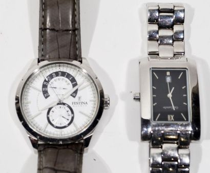 null Set of two men's watches: 
- Guy LAROCHE, steel bracelet watch with rectangular...