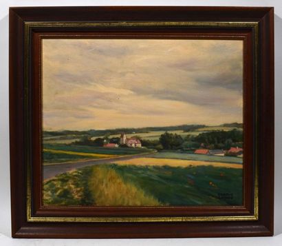 null Edmond DAYNES(1895-1986) "Vue de village" Huile sur toile signée en bas à droite...